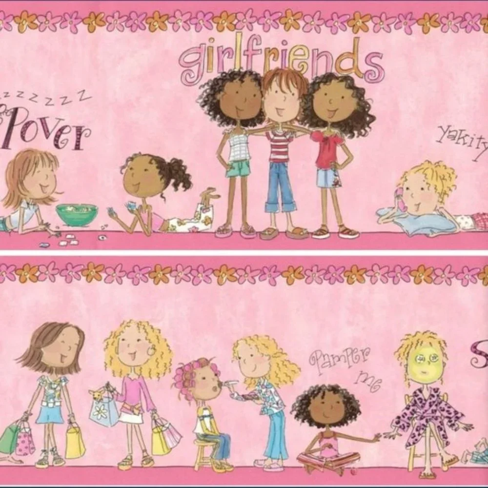 GIRLFRIENDS Pink GIRL WALLPAPER BOARDER Craft GREETING CARD Journal 6.25